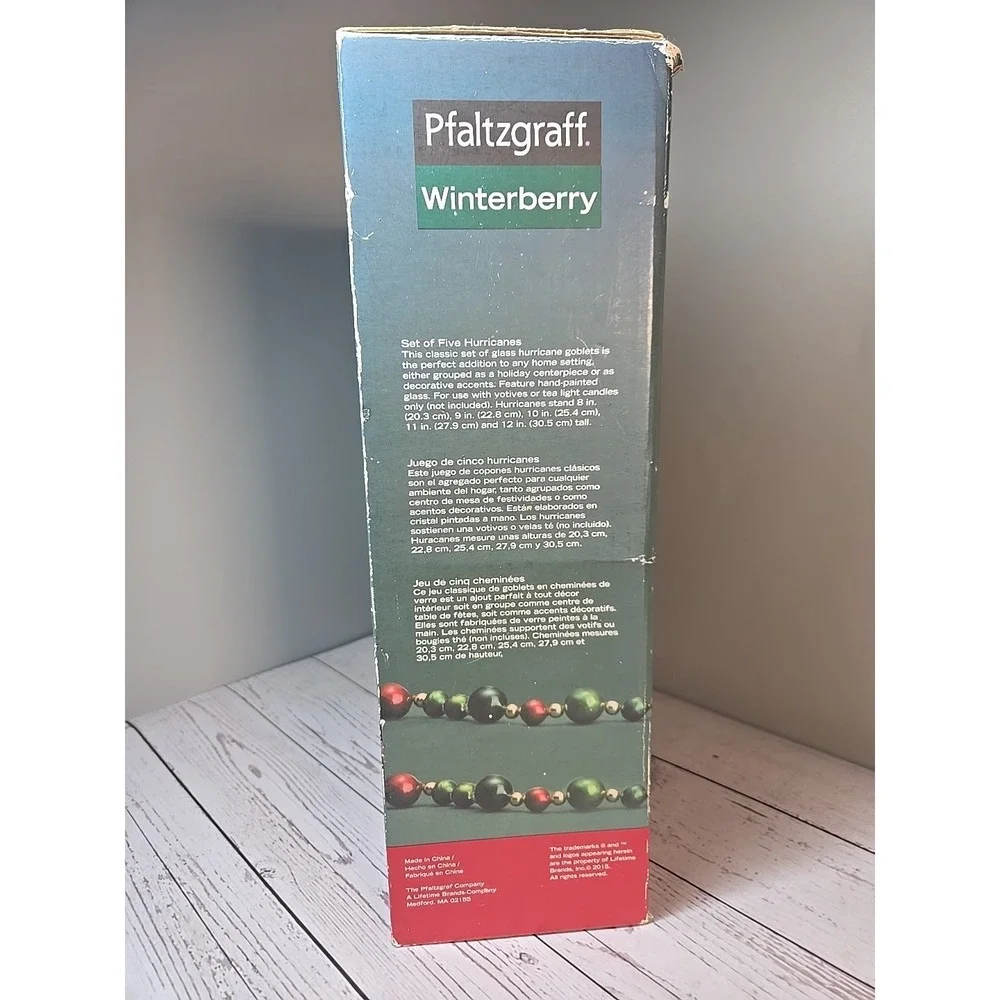 PFALTZGRAFF Set of 5 Hurricane Red Stem Candle‎ Votive Holders WINTERBERRY